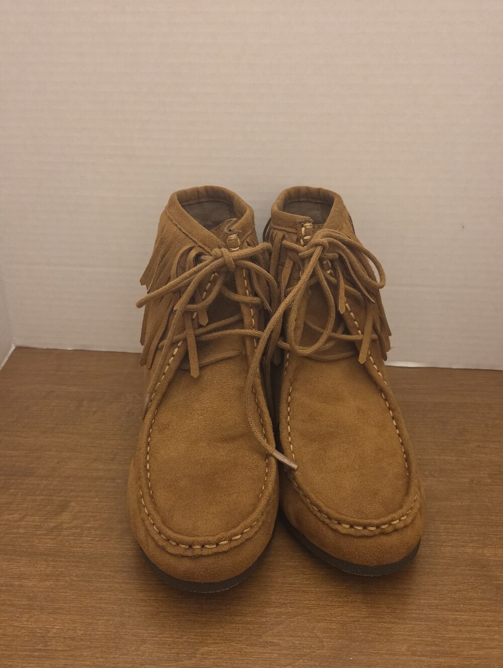Unr8ed Women's Brown Wedge Heel Fringe Lace-Up Ankle Boots, Size 9M